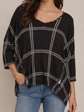 AMS Pure Black and Gray Plaid Sweater